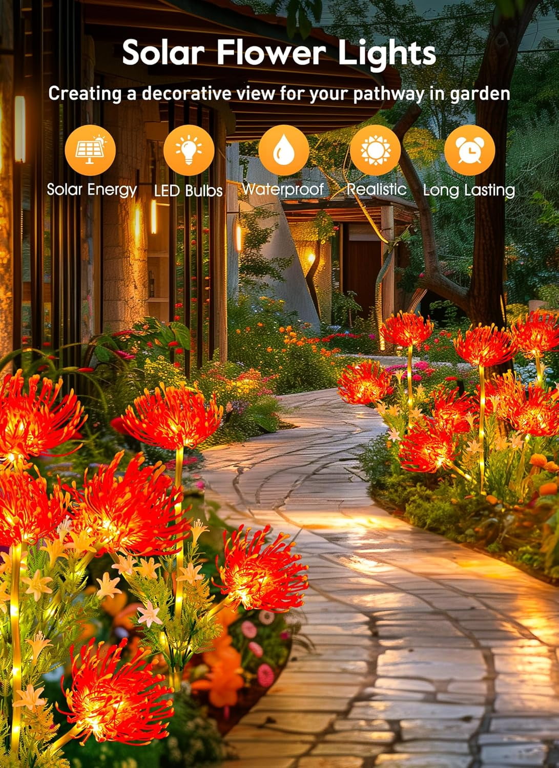 Lyacmy 4 Pack Red Flower Solar Garden Lights Outdoor, Waterproof Solar Lights for Yard Pathway Patio Outdoor Decor