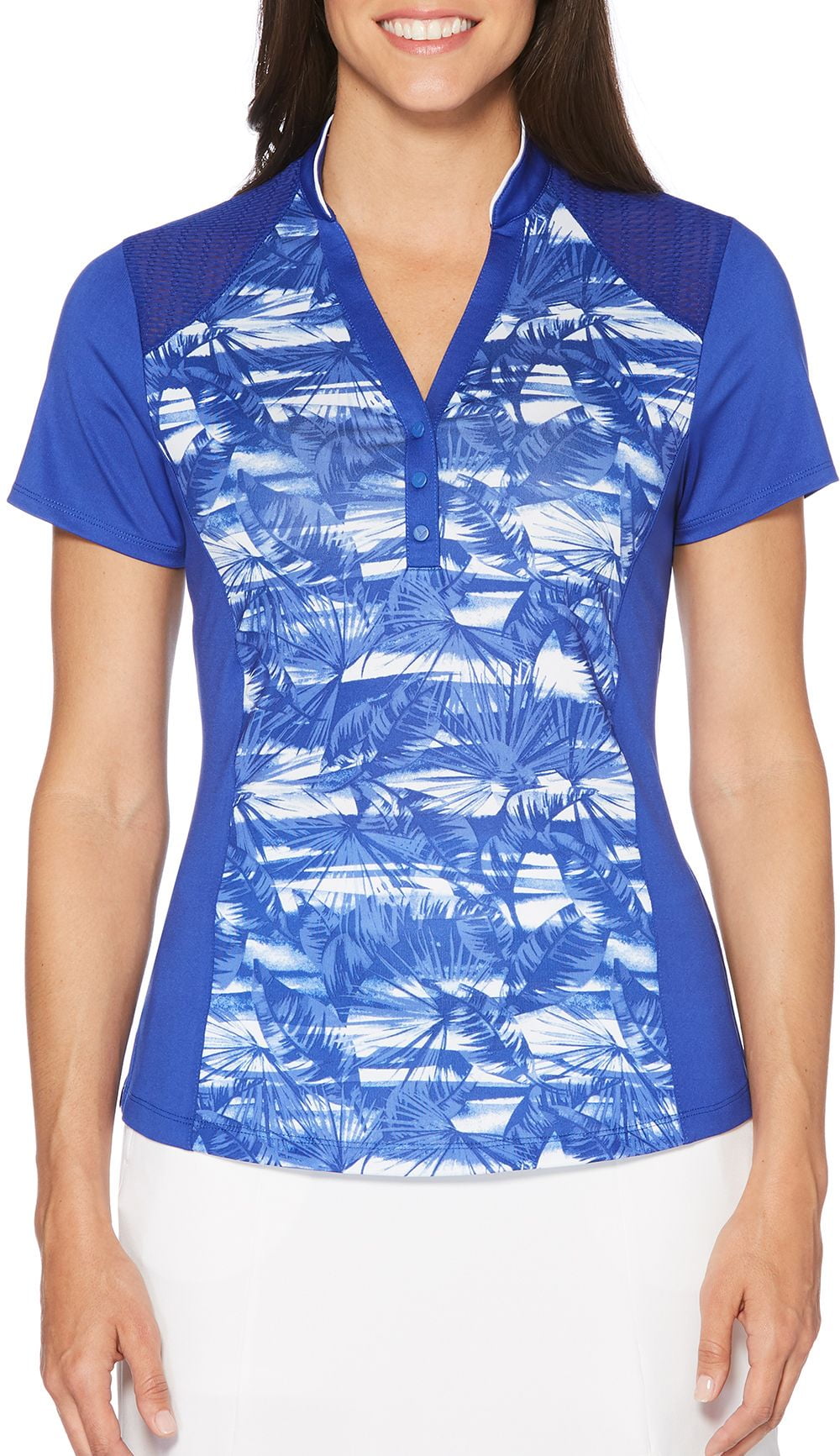 Callaway Women's Ventilated Tonal Floral Mock Golf Polo Extended