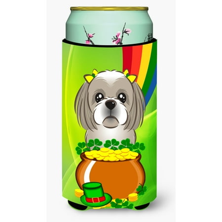 

Carolines Treasures BB1994TBC Gray Silver Shih Tzu St. Patricks Day Tall Boy beverage Insulator Hugger Tall Boy