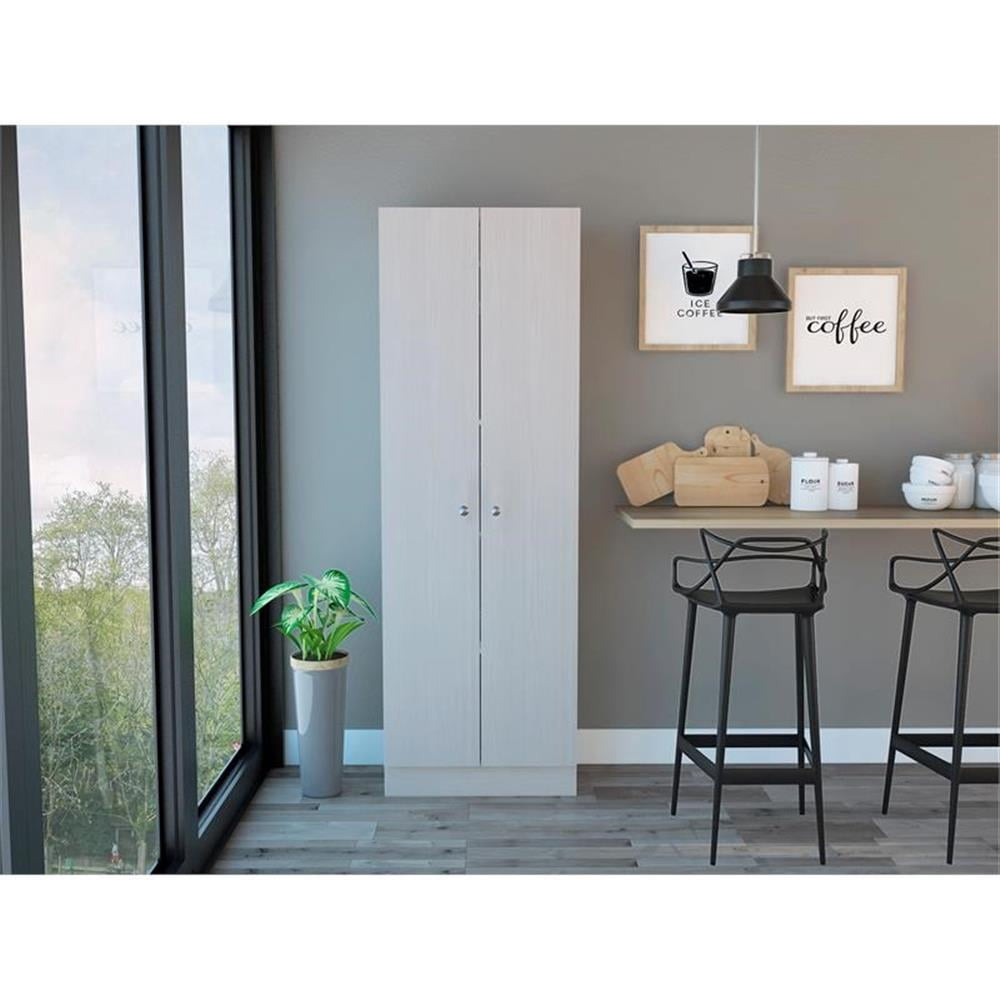 Pemberly Row Modern Off White Engineered Wood Multistorage 70" Two Door Pantry