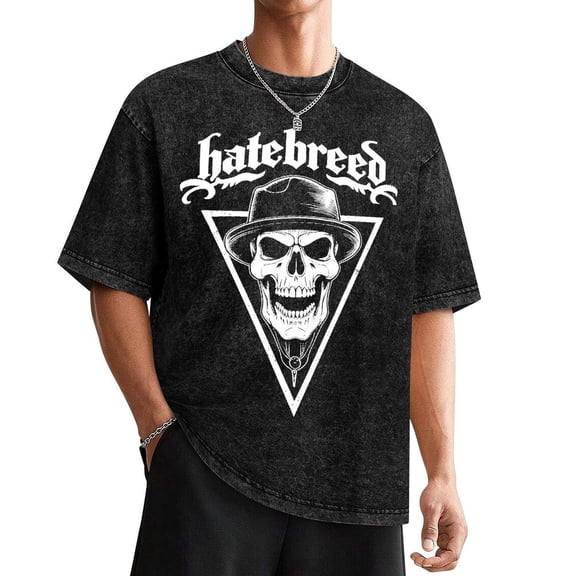 Hatebreed Triangle Graphic T-Shirt Featuring A Skull - Comfortable Regular Fit Short Sleeve TeeWashed Tee