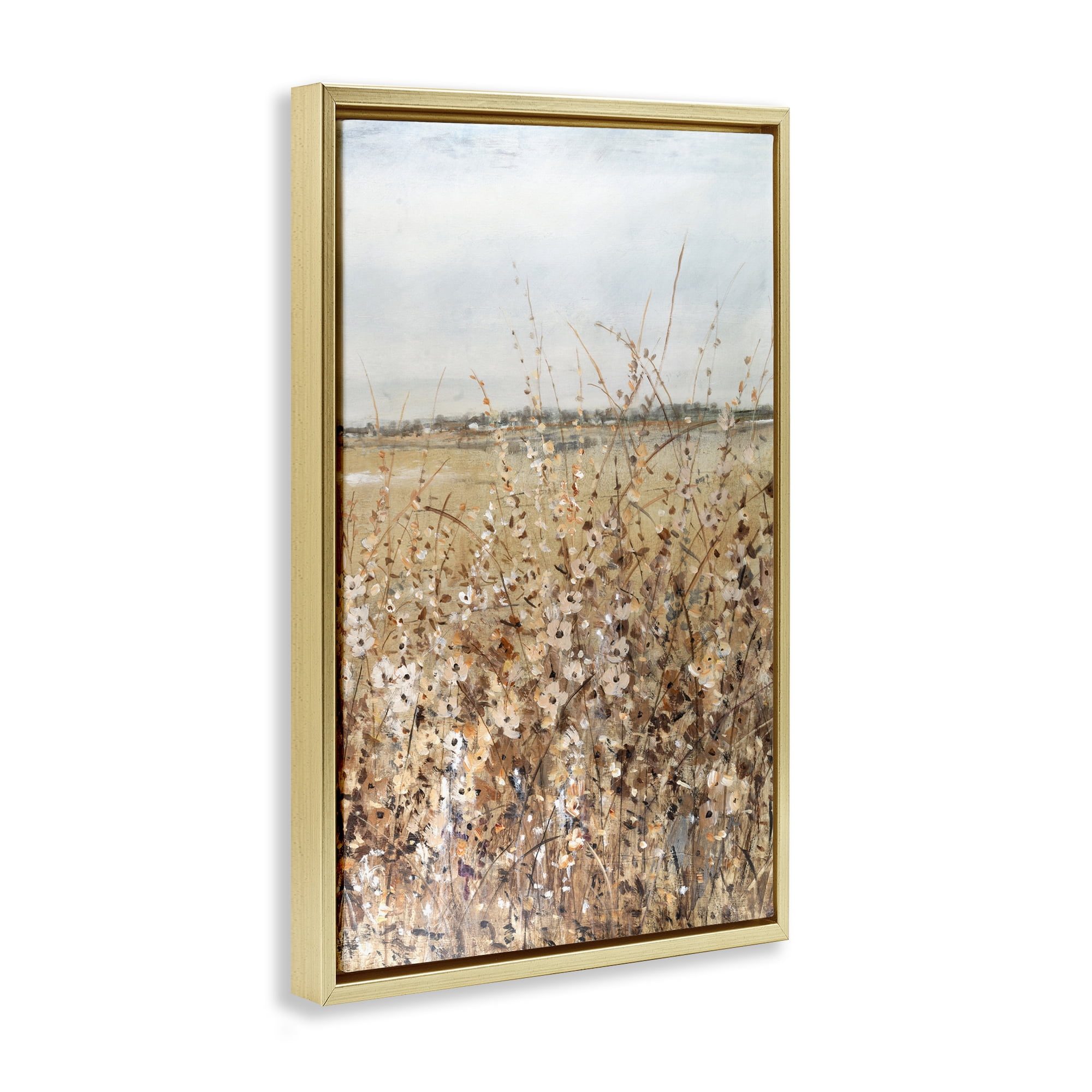 Stupell Industries View Through Meadow Flowers Landscape & Nature Painting Gold Floater Framed Canvas Art Print Wall Art, 17 x 25