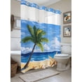 thumbnail image 3 of Beach Palm No Hook Shower Curtain and Liner Set Tree Summer Ocean Blue Sky Oil Painting Style Shower Curtains with Snap-in Liner & See Through Top Window Hotel Style for Bathroom Decor 48x72 Inch, 3 of 8