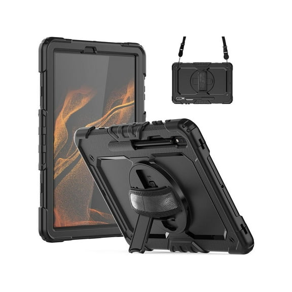 Case for Samsung Galaxy Tab S8 Plus / S8 12.4'' (2022) / S7 FE 5G (2021) / S7 Plus (2020) 12.4 inch Heavy Duty Cover With Screen Protector & 360 Degree Swivel Kickstand & Hand Shoulder Strap