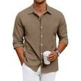 thumbnail image 2 of Dwellite Men's Fit Dress Shirt Solid Color Long Sleeve Casual Business Trendy Collared Button Up Shirts 2026 Light Brown 3XL, 2 of 7