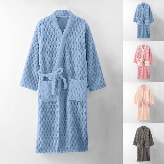 YanHoo Womens Long Plush Robe Fuzzy Fleece Bathrobe Spa Robes Fall Winter Warm Soft Sleepwear with Pockets