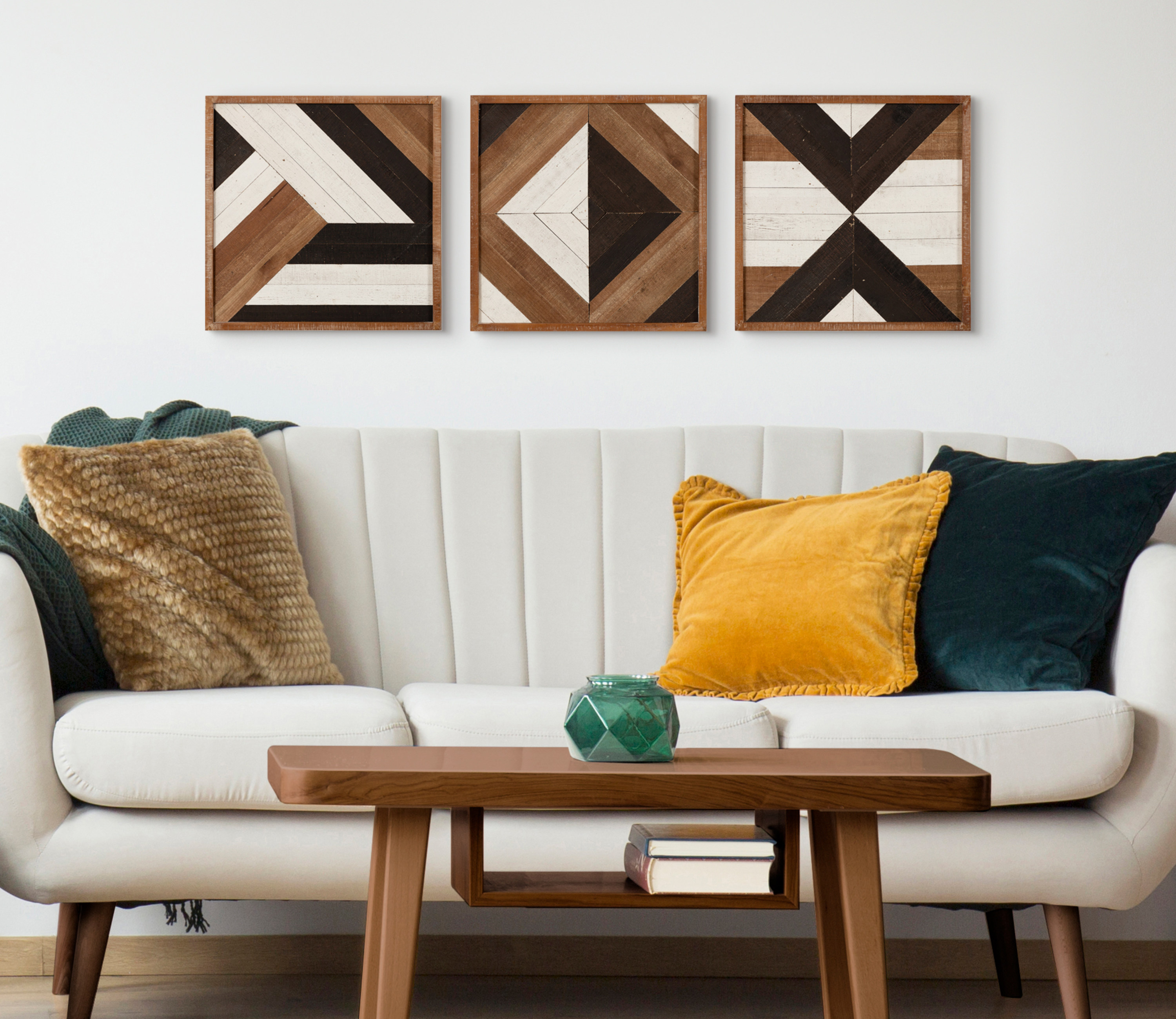 Kate and Laurel Ballez Boho Wood Art Set, Set of 3, Multicolored, Decorative Rustic Plaque Collection for Wall