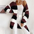 thumbnail image 4 of Cardigan Sweaters for Women Trendy Fall Fashion 2025 Cardigans Ndbuld Women's New Fashion Casual Fall/Winter Mid Length Knitted Stripe Sweater Cardigan Coat Great Gifts for Less Wine L, 4 of 5