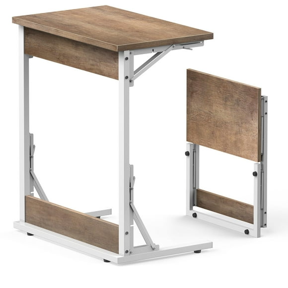 Tatub 24"" Folding TV Tray Table, Farmhouse C Shaped End Table for Couch, Small Sofa-Side Laptop Desk with Metal Frame for Living Room, Bedroom, Bedside
