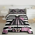 thumbnail image 2 of Manfei Princess Dress Child Queen Comforter Set, Black White Fashion Stripes Bedding Sets, Romantic Rose Reversible Bedding Comforter Set, Microfiber Bedroom Decor, 3 Pieces, 2 of 8