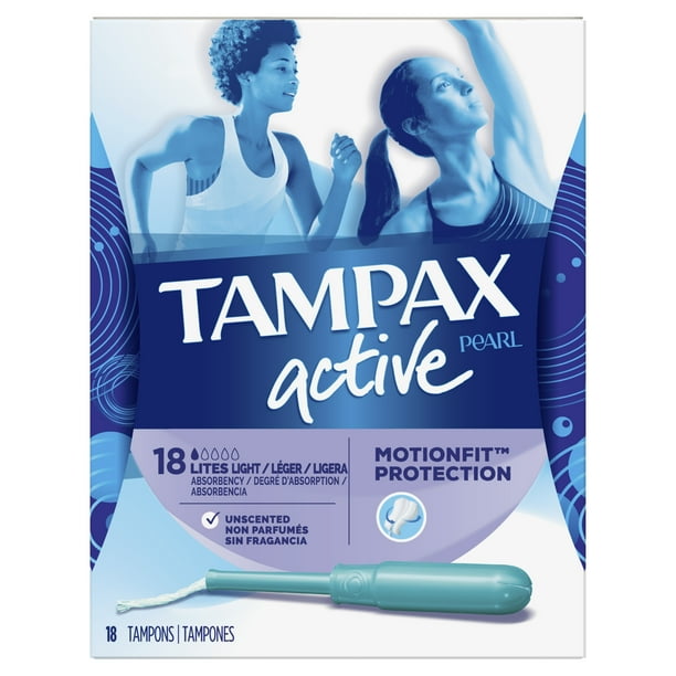 Tampax Pearl Active Light Absorbency Tampons, Unscented, 18 Ct