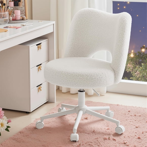 Silla de tocador DurayLoly con ruedas sin brazos, color blanco ultrasuave