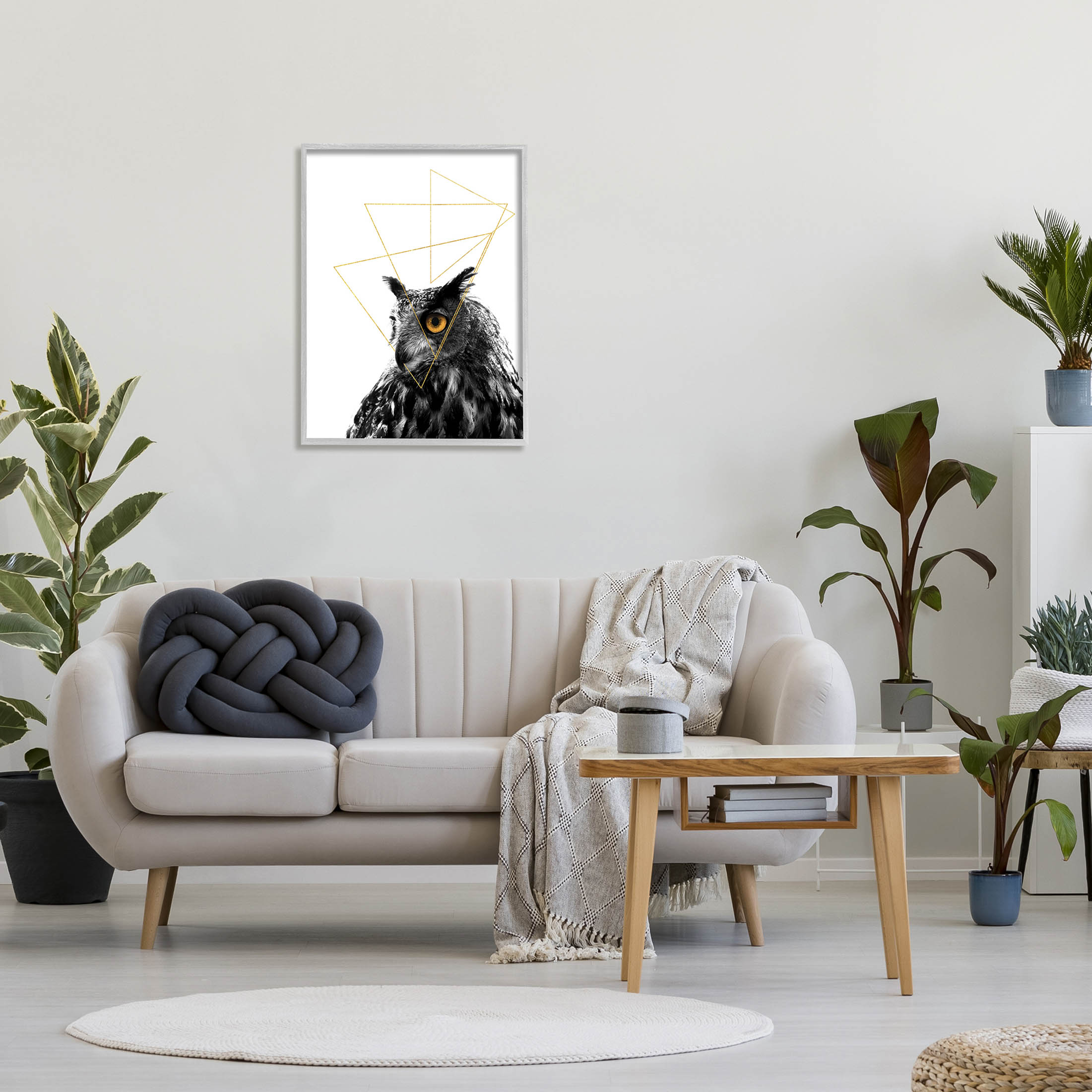 Stupell Industries Contemporary Geometric Owl Shapes Graphic Art Gray Framed Art Print Wall Art, Design by K. Kaufman