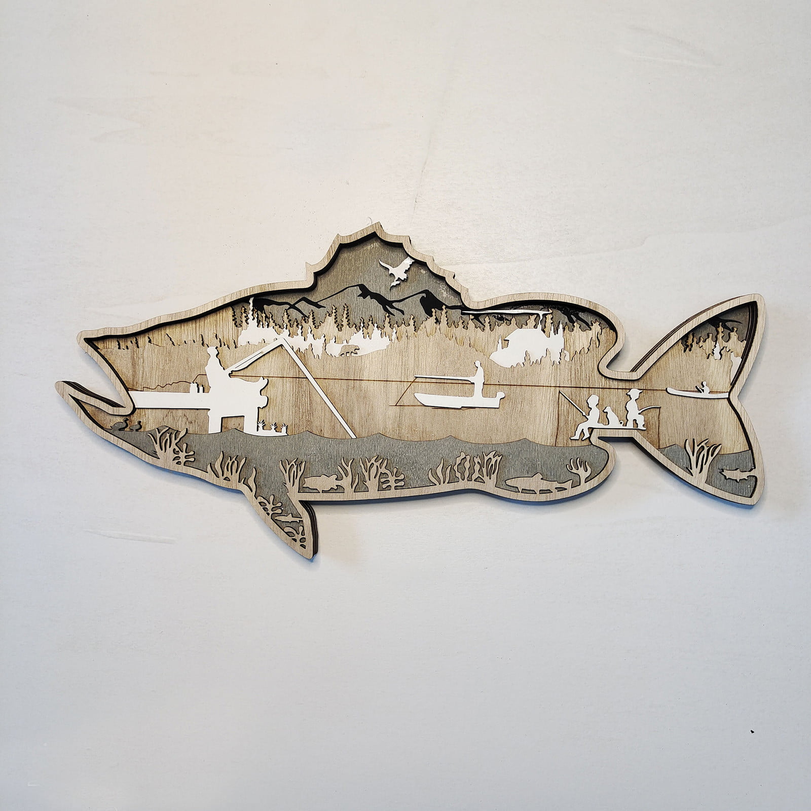 Tiitstoy 6 Layer Largemouth Bass Fish Crappie Fish Wooden Decoration Wall  Art Decor