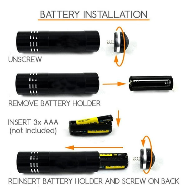 Mini aluminio negro UV ULTRA VIOLETA 9 LED LINTERNA Antorcha Lámpara de luz