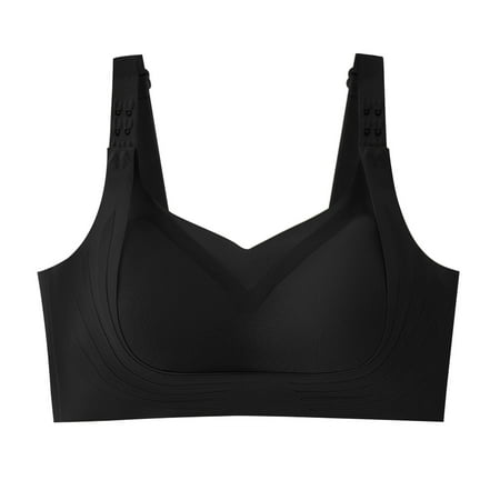 Ousvtion Clearance Deals Womens Seamless Push Up Bras No Underwire Bralettes Full Coverage Bra with Lifting Support Hide Back Fat Brassiere Comfortable Everyday Underwear Black Medium