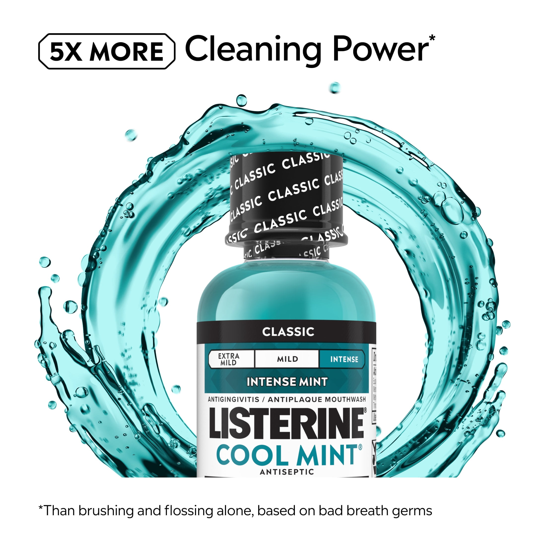 (3 pack) Listerine Cool Mint Antiseptic Mouthwash for Bad Breath and Plaque, Intense Mint, 3.2 fl. oz/95 mL