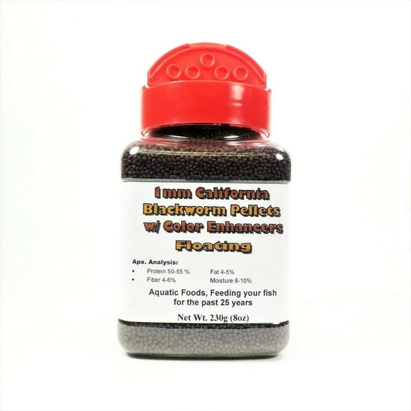 1 mm (1/32") Floating California Blackworm Pellets with Color Enhancers & Vitamins...230g Small Jar