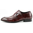 thumbnail image 3 of Santimon Men Dress Double Monk-straps Shoes Crocodile Pattern Slip On Casual Business Leather Shoes Red 7.5 US, 3 of 7