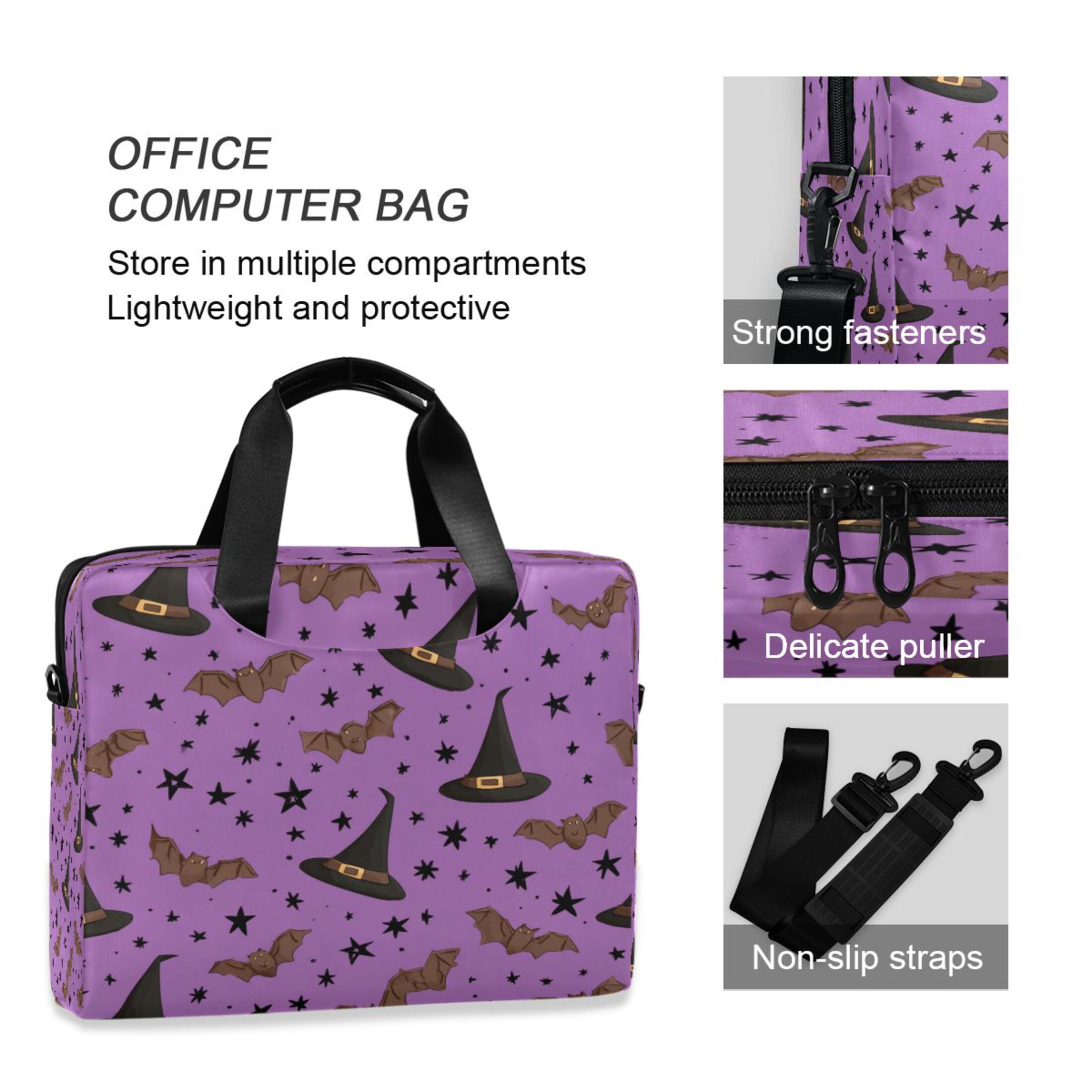 16" Laptop Tote Bag Laptop Sleeve Case Computer Briefcase for Work & Travel Black Hat and Brown Bat
