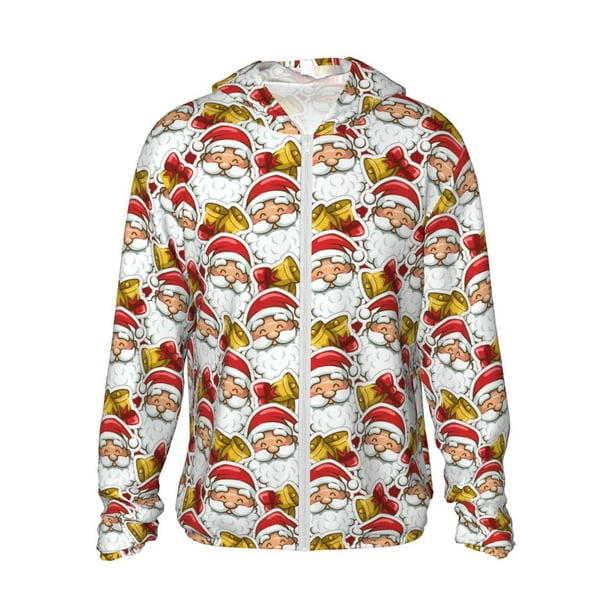 Balery Santa Claus bells Sudadera ligera de manga larga con capucha y protección solar UPF 50+ para hombre y mujer, ideal para pesca y running-XX-Large