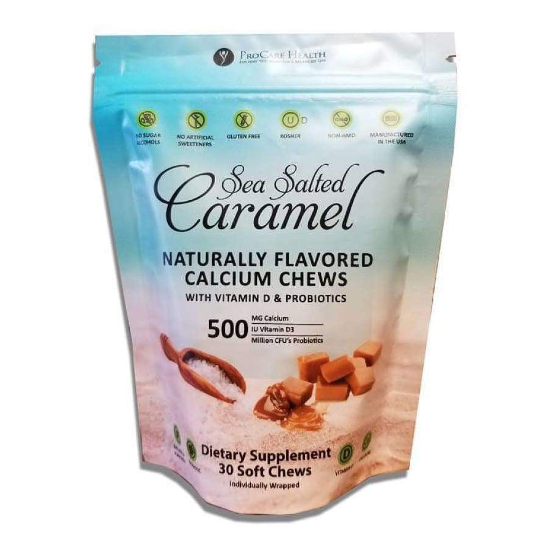 ProCare Health Calcium Soft Chew 500mg - Sea Salted Caramel Pack: 90 Count