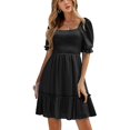 thumbnail image 1 of Vestido corto de manga abombada para mujer, vestido fruncido de Color puro elegante informal a la moda para trabajo de oficina, 1 of 7