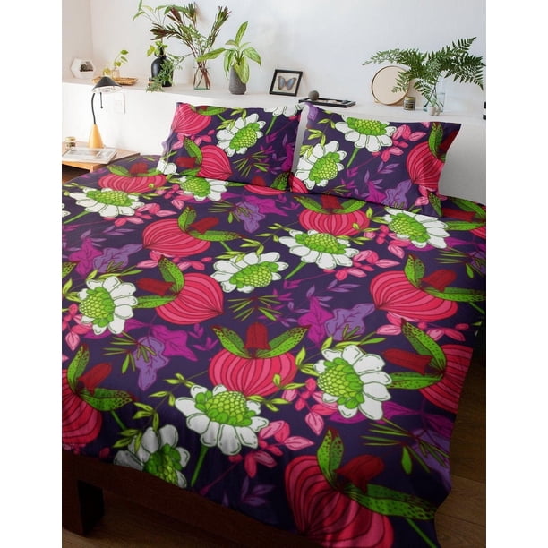 Tropical funda nórdica juego completo | colorido juego de cama de dise?o floral | púrpura