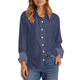 thumbnail image 4 of Yigetop Button Down Shirts for Women, Women's Fashion Casual Solid Color Button Long Sleeve Shirts Tops Dress Shirts for Women Navy M, 4 of 7