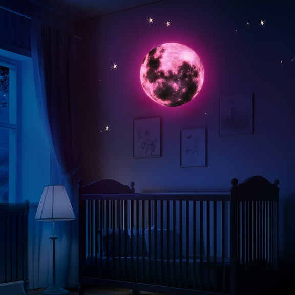 Uxcell Glow in the Dark Moon Sticker for Ceiling, 30cm Luminous Ceiling Wall Decor Stickers Glowing Moon Decals Stickers for Children Nursery Bedroom Living Room, Pink