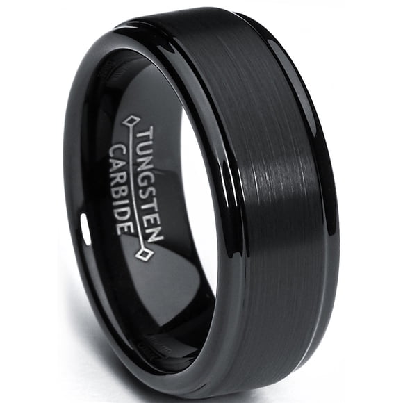Men's Black Tungsten Ring Matte Finish High Polish Wedding Band 8MM Comfort-fit