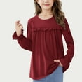 thumbnail image 4 of dazeni Girls Puff Long Sleeve Tops Casual Ruffle Crewneck T Shirts Kids Peplum Babydoll Tunic Tees Blouses Fashion Fall Basic Tee Size 5-12 Years, 4 of 9