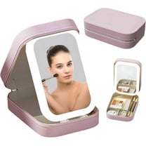 GoXteam Travel Makeup Bag With LED Mirror, Travel Makeup Case with LED Mirror, Portable Makeup Box with Mirror and Light, Gift For Girl Women (Pink)