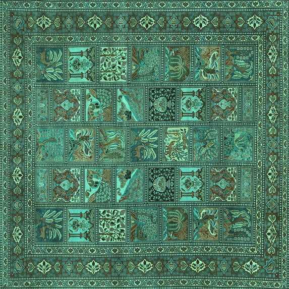 Ahgly Company Indoor Square Persian Turquoise Blue Traditional Area Rugs, 5' Square