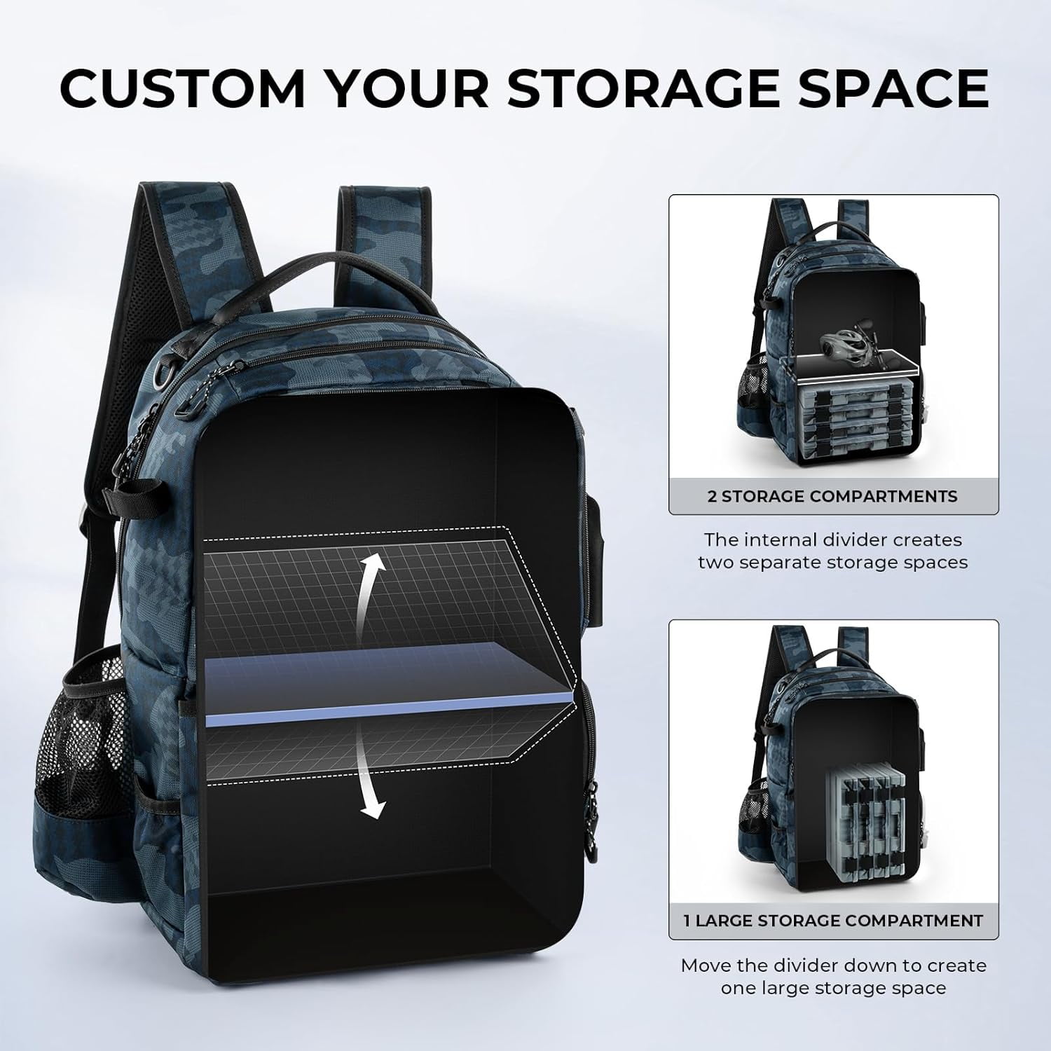 KastKing Fishing Tackle Backpack with Removable Bait Binder Rod Holders Storage Fishing Gear- BaitSpace-50L
