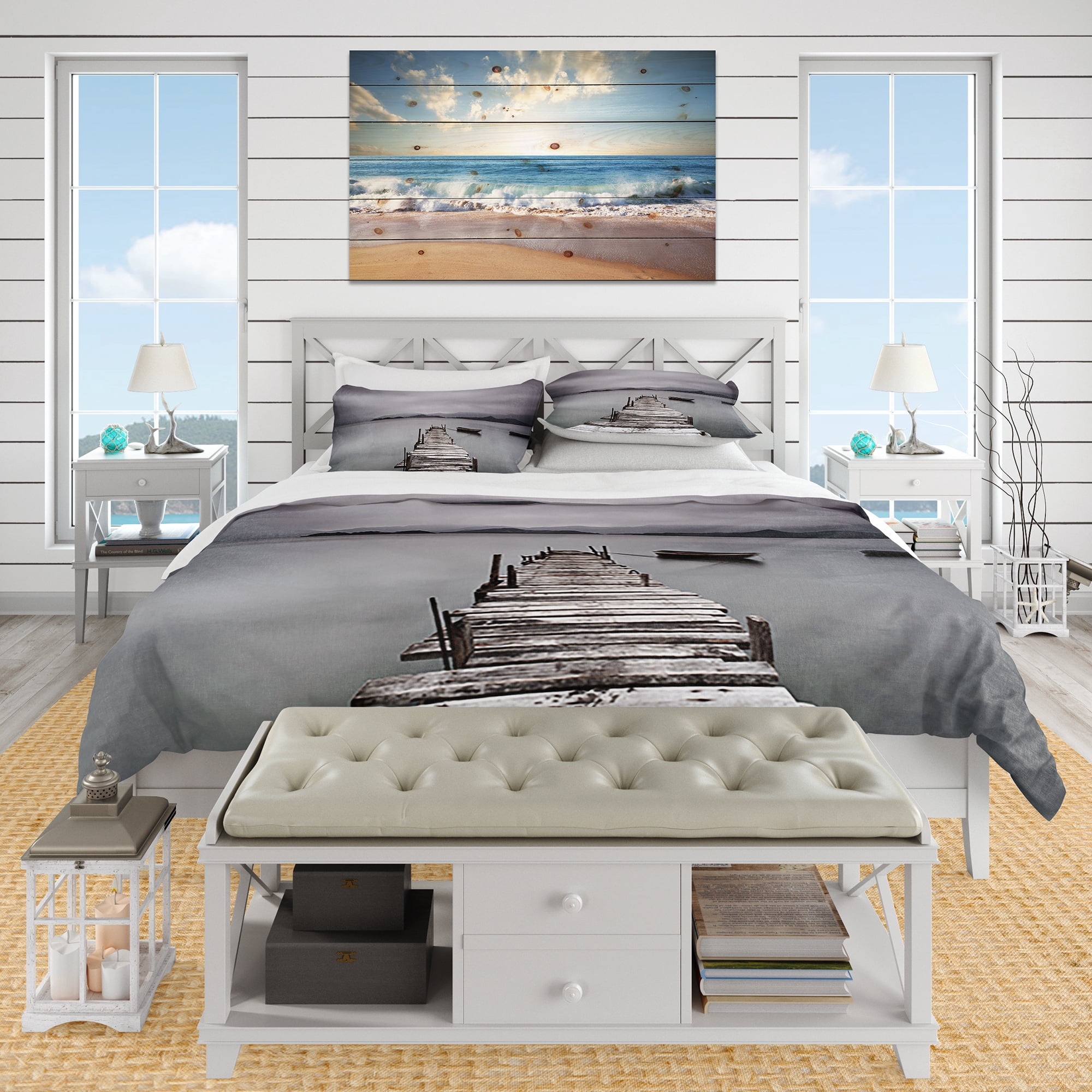 Designart 'Pier and Boats At Seashore' Coastal Duvet Cover Set