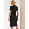 thumbnail image 4 of Vestido de mujer Allegra K verano 2023 manga corta solapa cuello en V doble botonadura cinturón Negro XS, 4 of 6