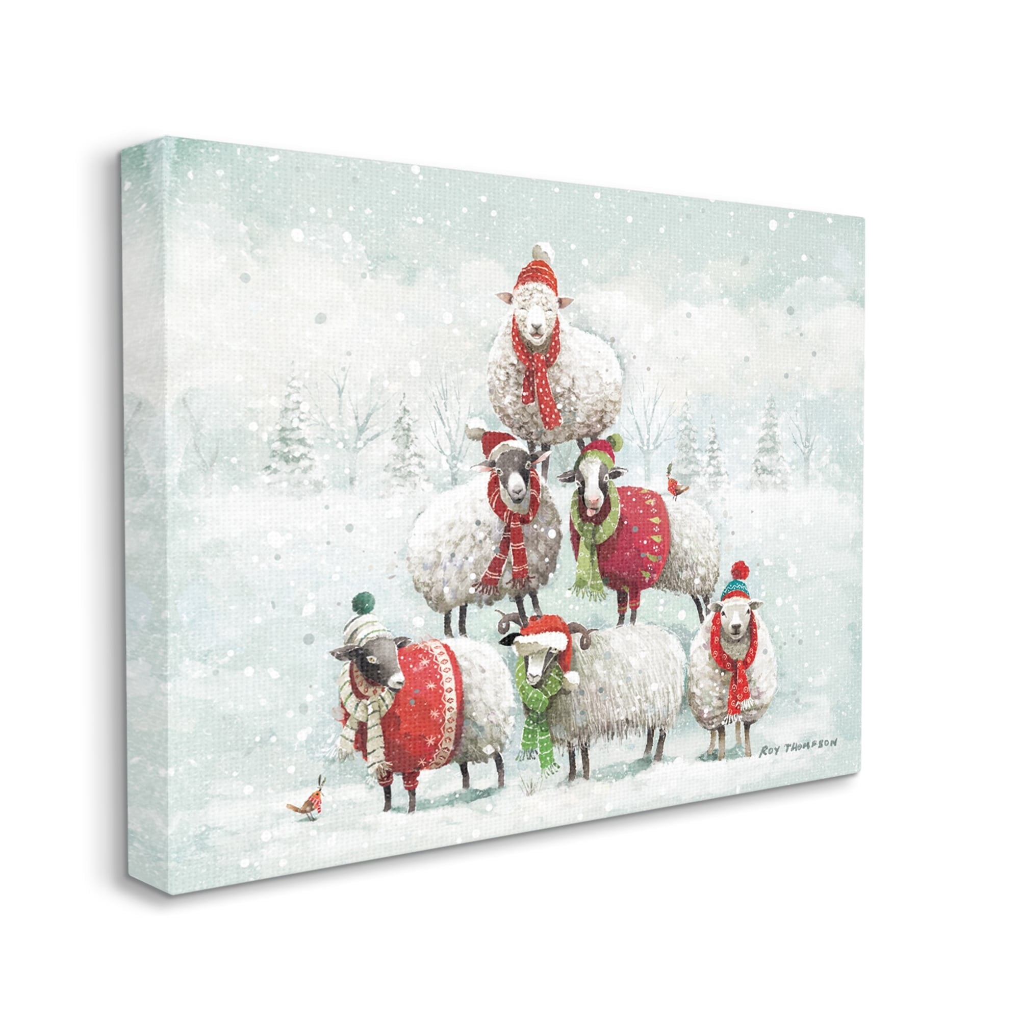 Stupell Industries Winter Sheep Snowy Farm Animals Holiday Painting Gallery Wrapped Canvas Print Wall Art