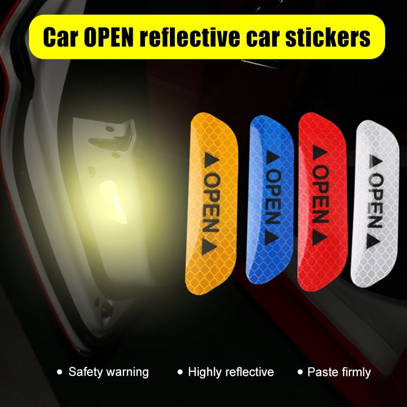 4Pcs car door open sticker reflective tape safety warning decal WQ 