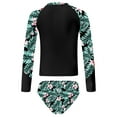 thumbnail image 2 of YONGHS Kids Girls Bathing Suit Long Sleeve Rash Guard Shirts with Briefs Sun Protection Beach Swimwear Green&Black 16, 2 of 7