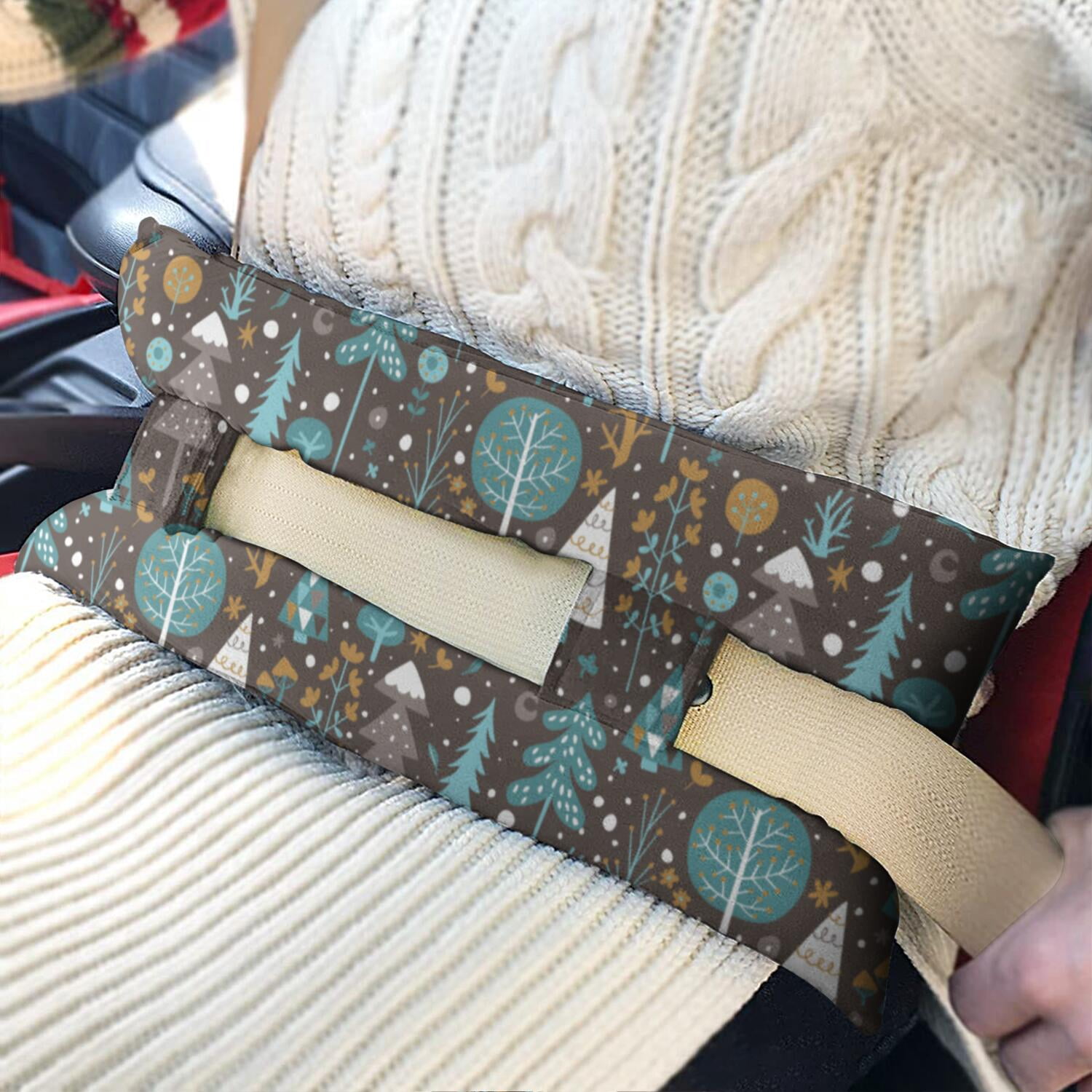Retro Style Mastectomy Pillow - Post Heart Surgery Seatbelt Cushion, Floral Chest Protector with Double Hook Straps, Artistic Home Accent