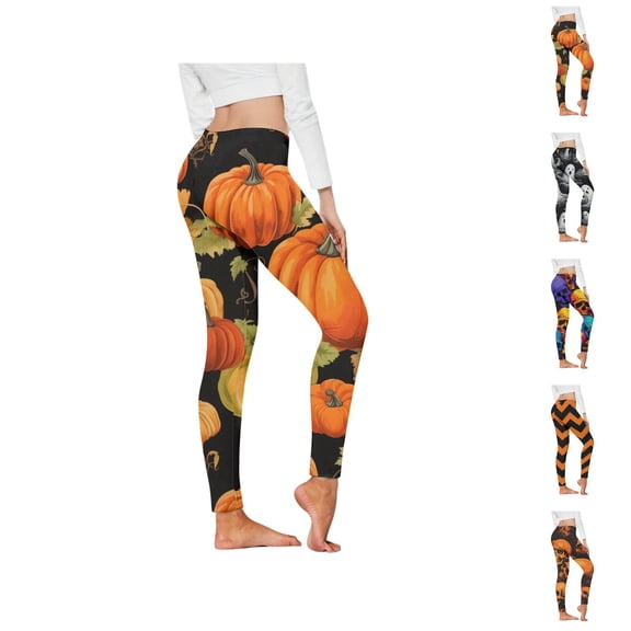 Halloween Leggings for Women Elastic High Waist Slim Fit Funny Spooky Print Lifting Tights Pants Workout Yoga Pants