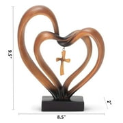 Easter Jesus Entwined Hearts Cross Decor, Wooden Table Ornaments for Home, Catholic Religious Gift, Heart Statue with Jesus Cross Decorations for Home Decor and Desktop Ornaments