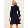 thumbnail image 4 of Vestido midi de manga larga con cuello simulado y ojo de cerradura de punto para mujer Azul marino XS, 4 of 5