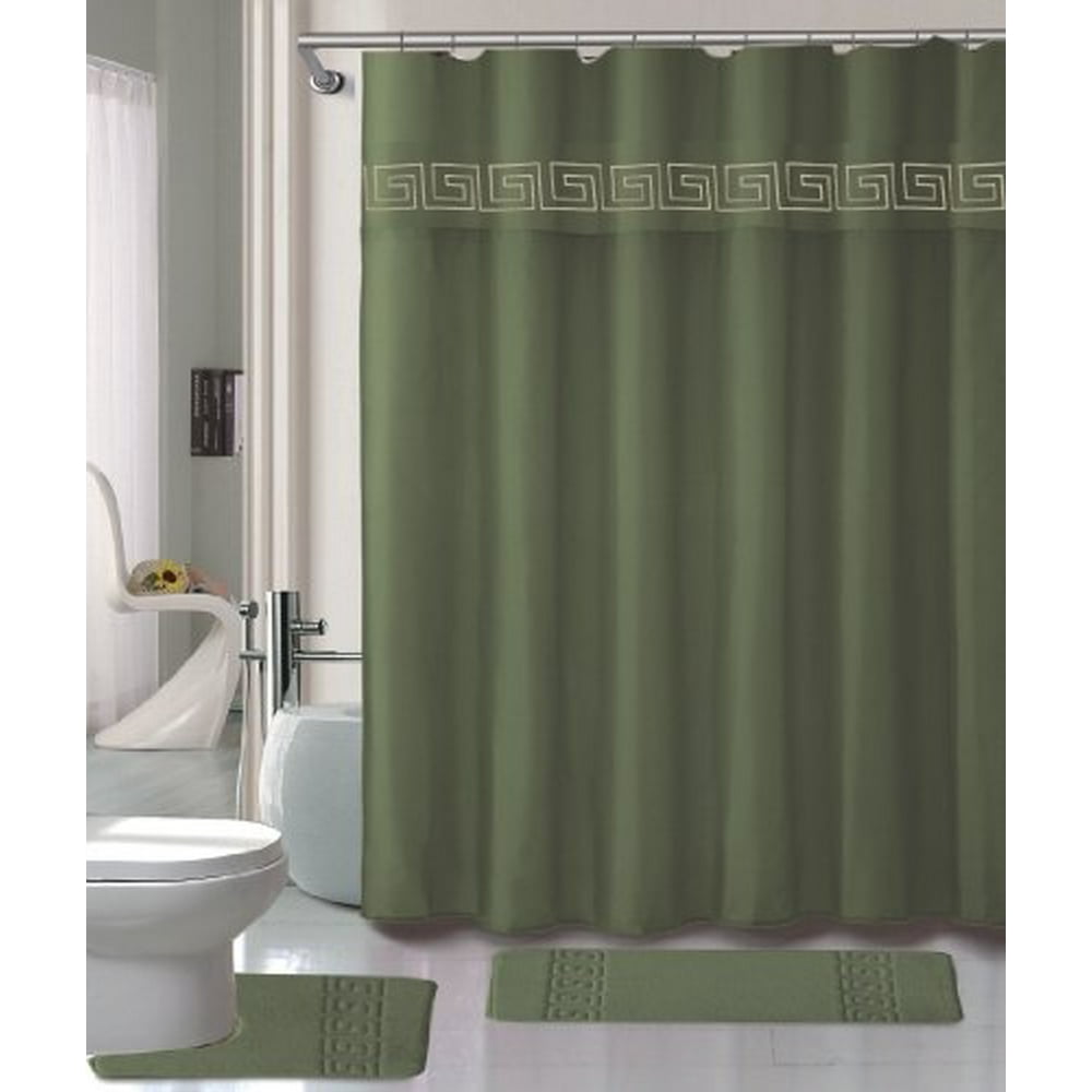 Sage Green Shower Curtain Set 4 Piece Set with Rugs and ...