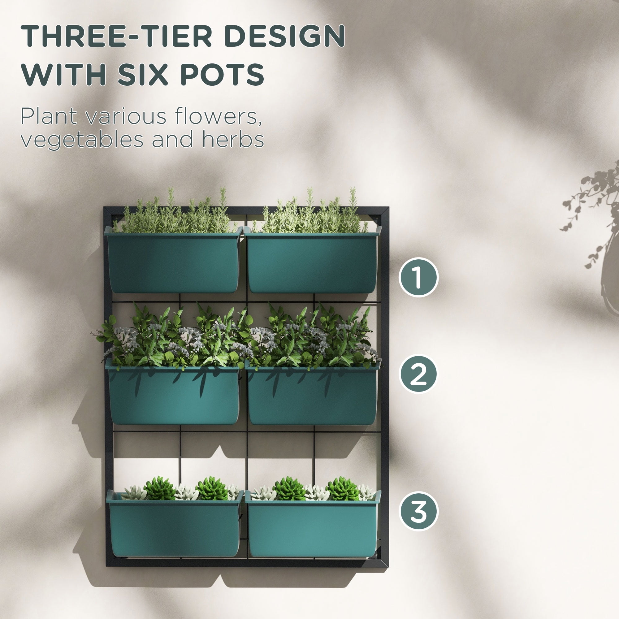 Outsunny 3-Tier Wall Planter with 6 Pots for Indoor and Outdoor, Green