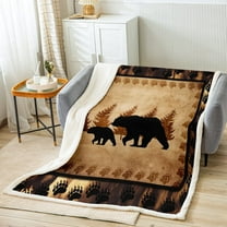 Bear Throw Blanket for Bed Couch Sofa Kids Farmhouse Wild Animal Plush Blanket Retro Bear Family Fleece Sherpa Blanket Brown Bear Paws Bedroom Decor Fuzzy Blanket Throw 50"x60"