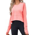 thumbnail image 3 of Long Sleeved Women Solid Athletic Crop Shirt Tee, 3 of 6