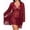 Dark Red, variant on Plus Size Lingerie Set for Women Sexy 3 Piece Lace Kimono Robes with Babydoll Chemise Dress and Thong Mesh Sleepwear