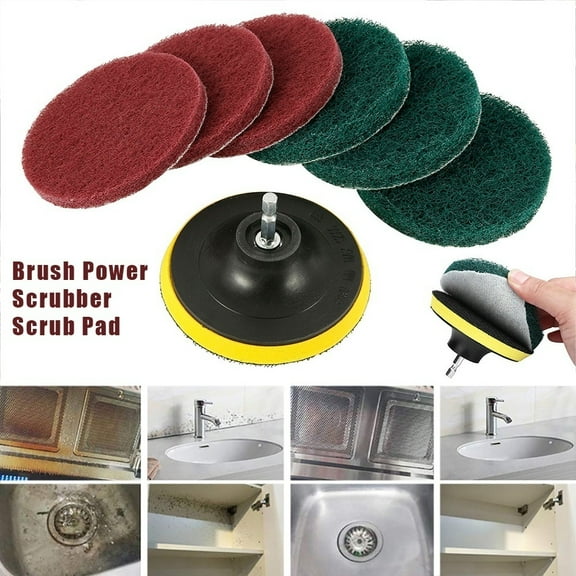 Willstar Pack of 8 Drill Powered Brush Drill Brush Attachments Set Scrub Pads Sponge Buffing Pads Power Scrubber Brush Scouring Pads Power Scrubber Brush